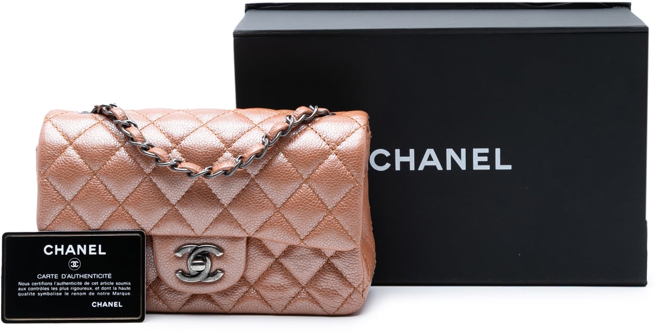 Chanel Mini Rectangular Classic Metallic Caviar Single Flap Roze