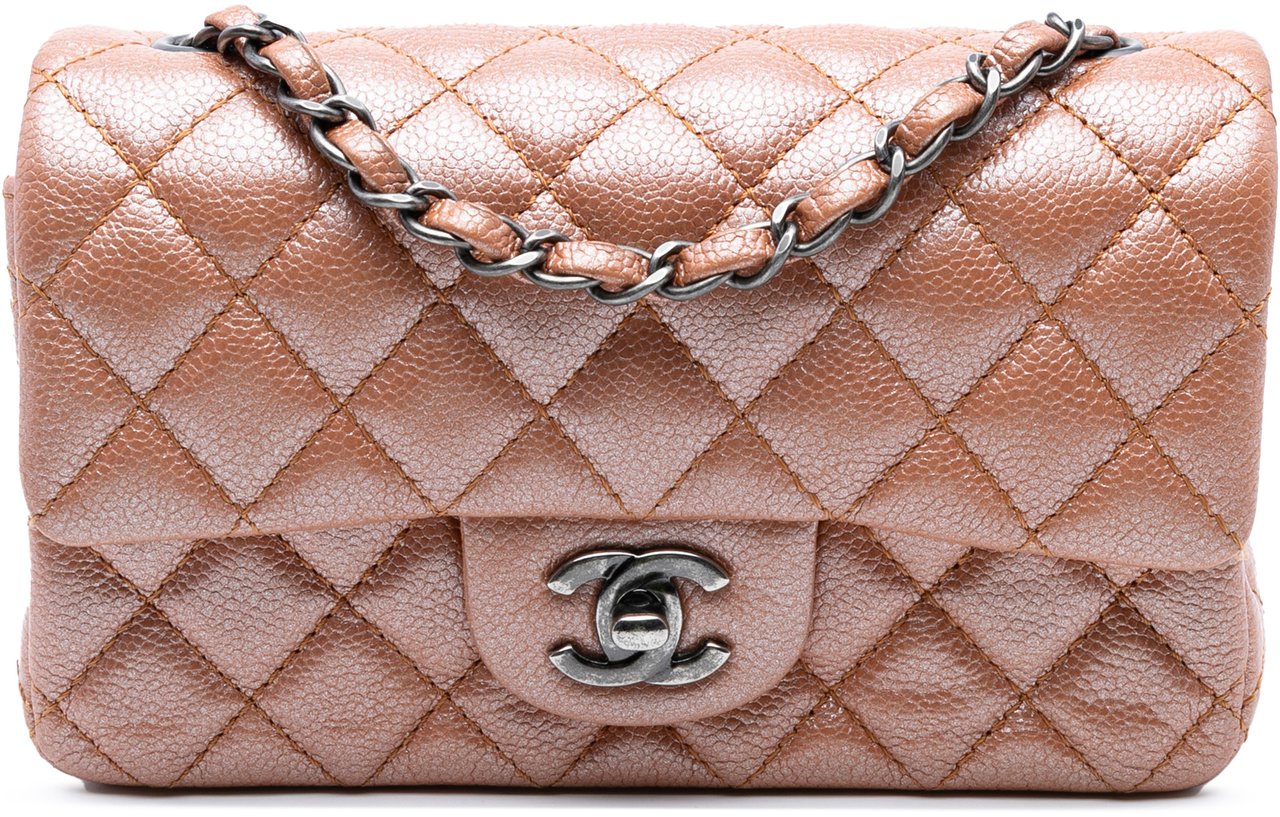 Chanel Mini Rectangular Classic Metallic Caviar Single Flap Roze