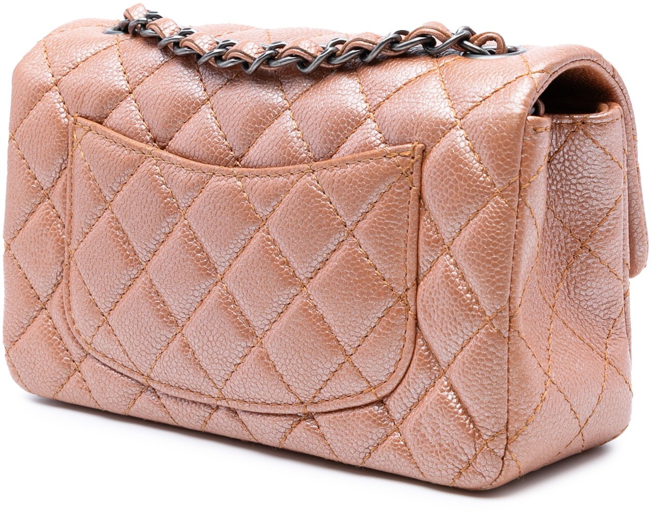 Chanel Mini Rectangular Classic Metallic Caviar Single Flap Roze