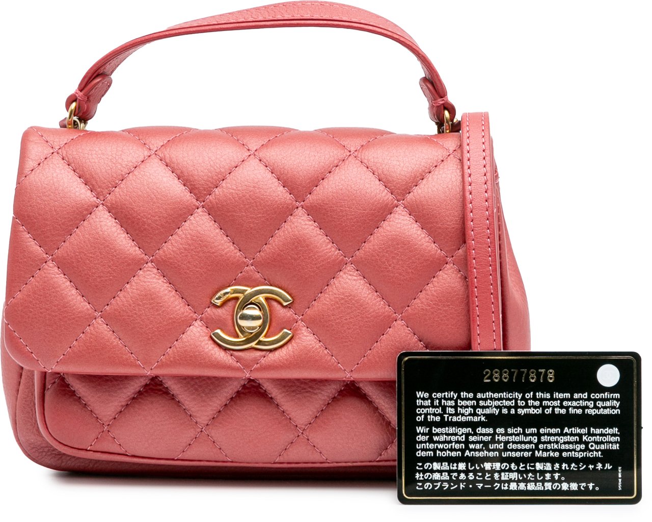 Chanel Quilted Metallic Calfskin Top Handle Flap Roze