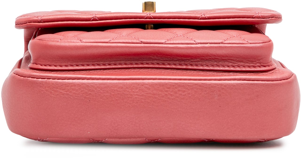 Chanel Quilted Metallic Calfskin Top Handle Flap Roze