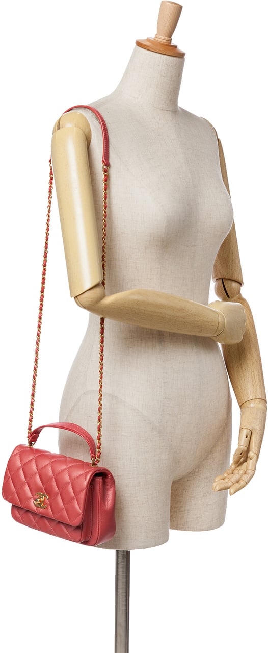 Chanel Quilted Metallic Calfskin Top Handle Flap Roze