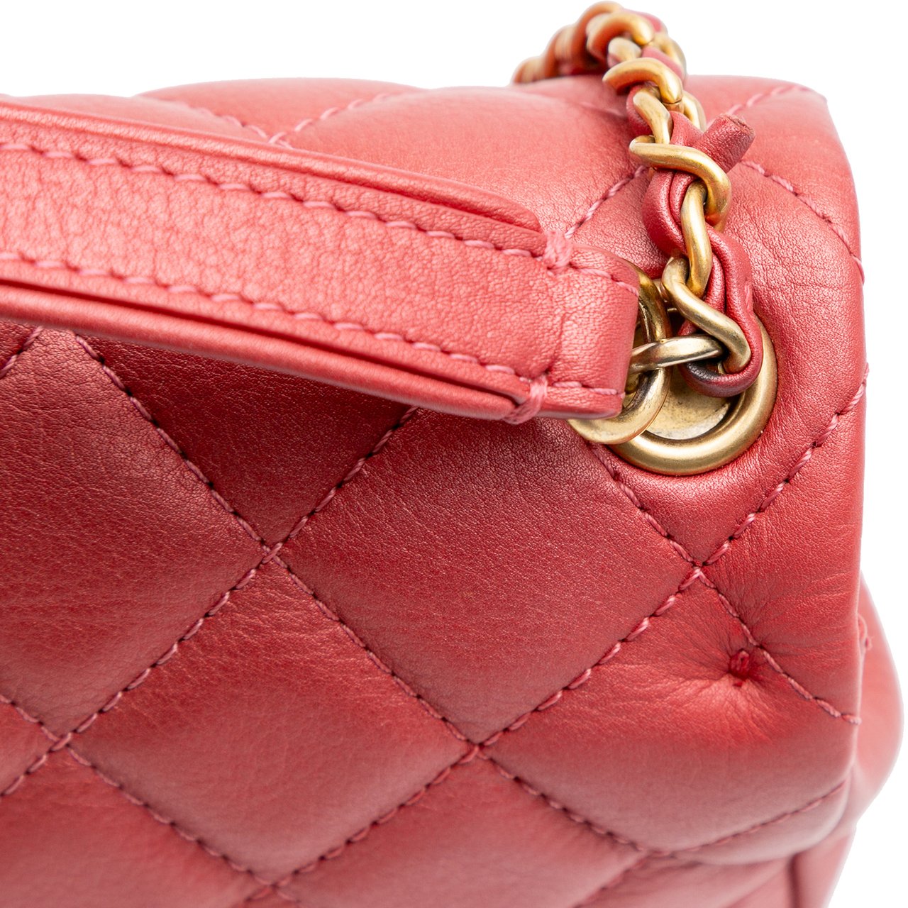 Chanel Quilted Metallic Calfskin Top Handle Flap Roze
