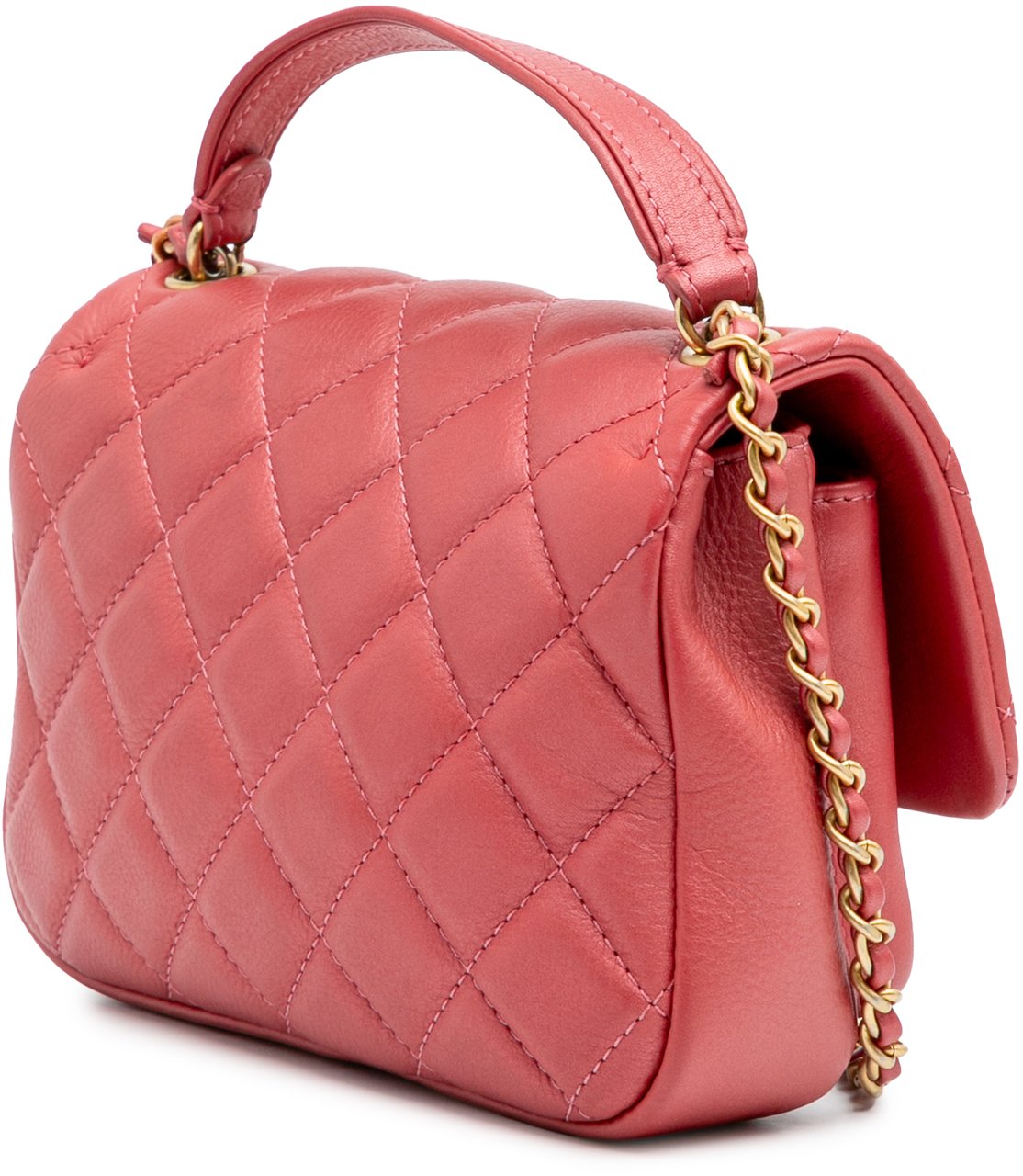 Chanel Quilted Metallic Calfskin Top Handle Flap Roze