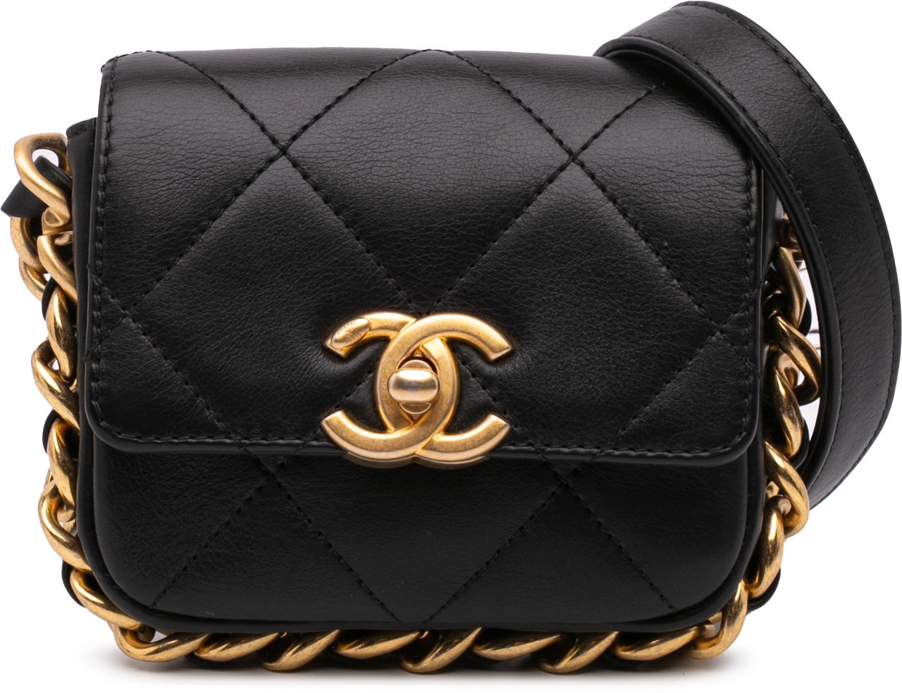 Chanel Mini Quilted Calfskin Framing Chain Flap Zwart