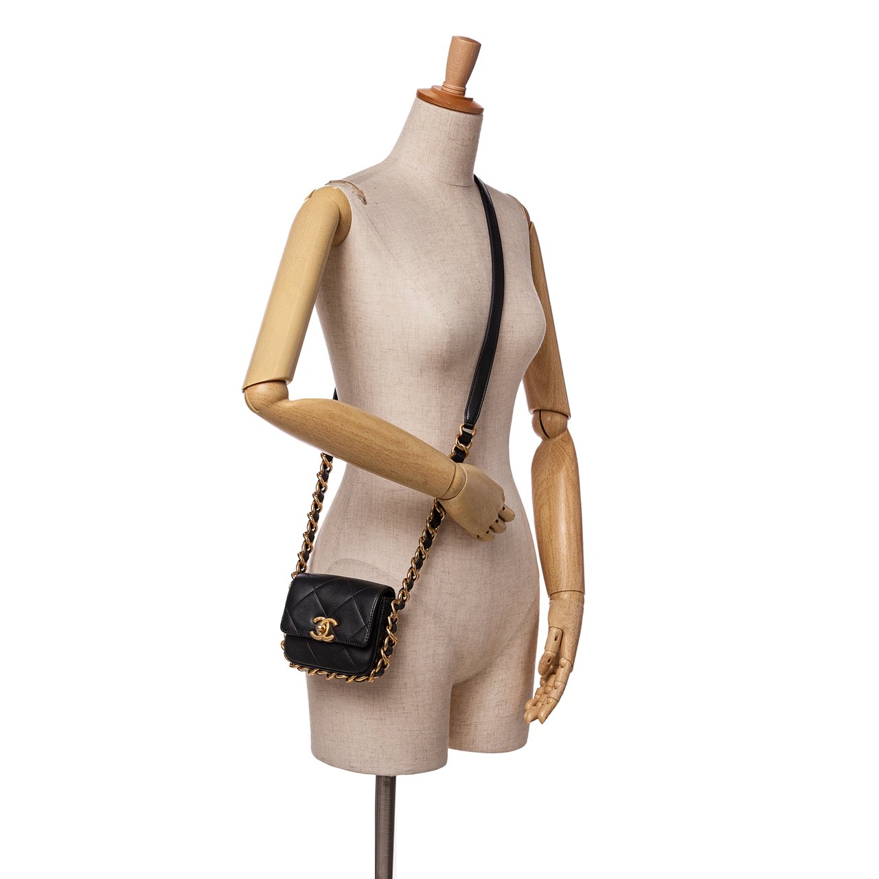 Chanel Mini Quilted Calfskin Framing Chain Flap Zwart