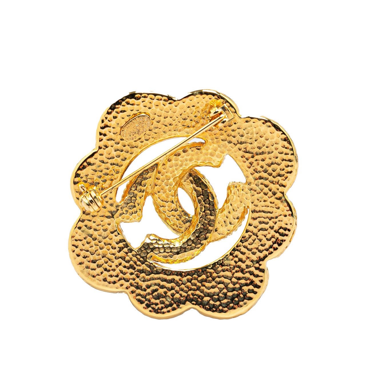 Chanel Gold Plated Faux Pearl CC Brooch Goud