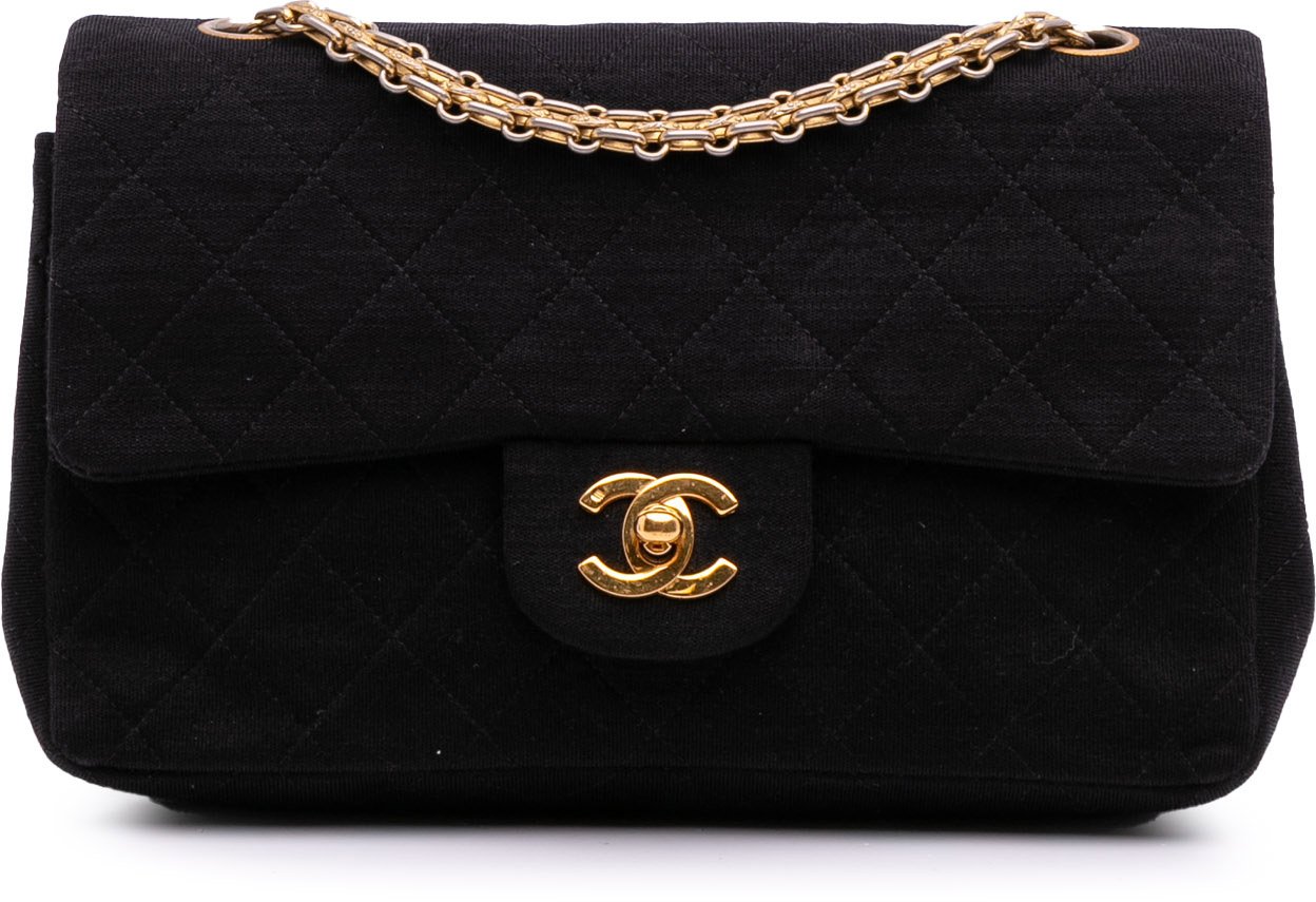 Chanel Small Classic Jersey Double Flap Zwart