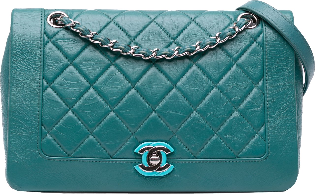 Chanel Medium Crumpled Calfskin Bi Vintage Full Flap Blauw