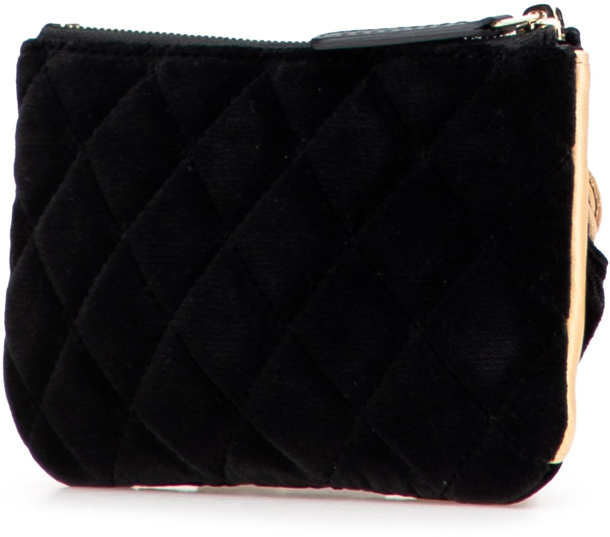 Chanel CC Quilted Velvet Camellia Pouch Zwart