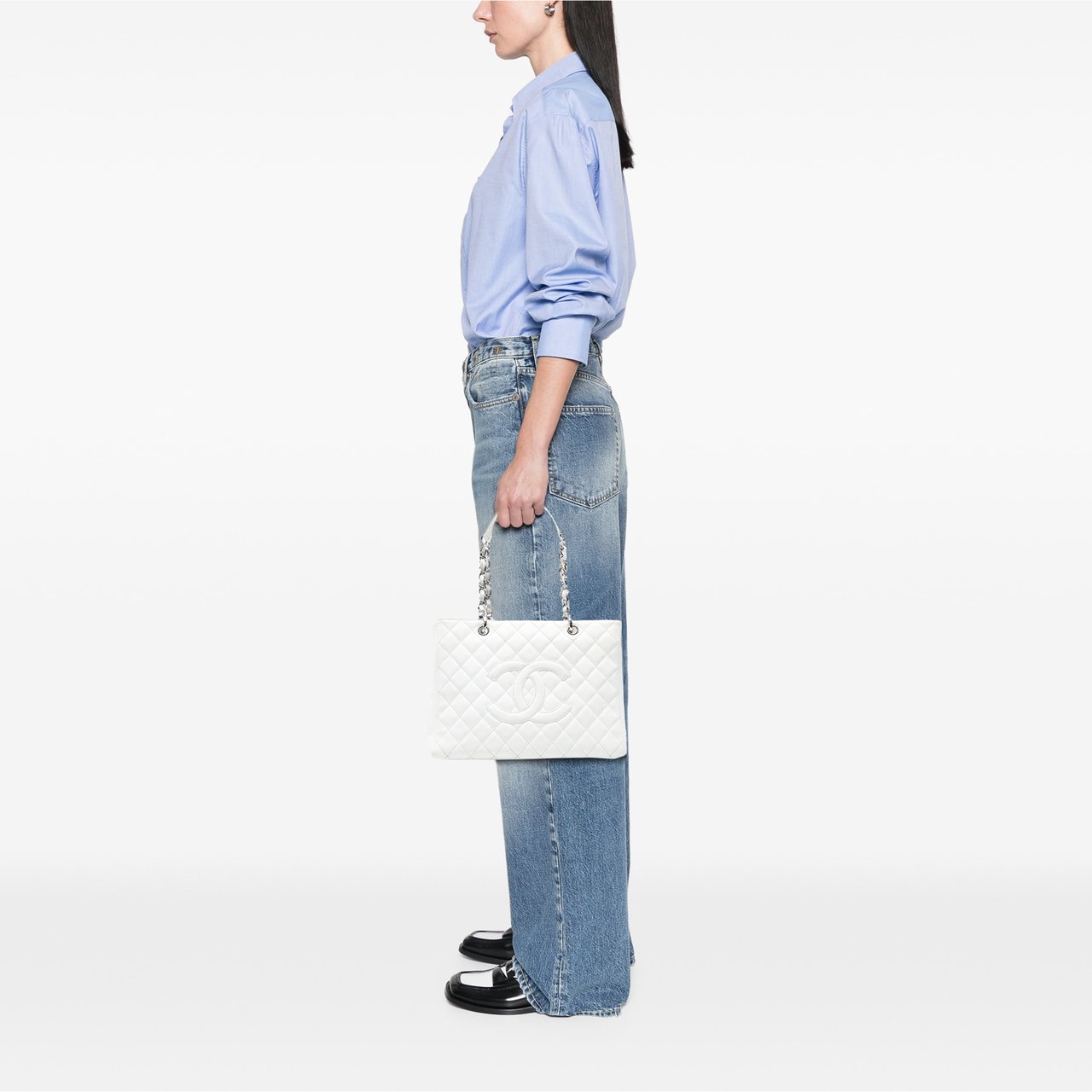 Chanel Caviar Grand Shopping Tote Wit