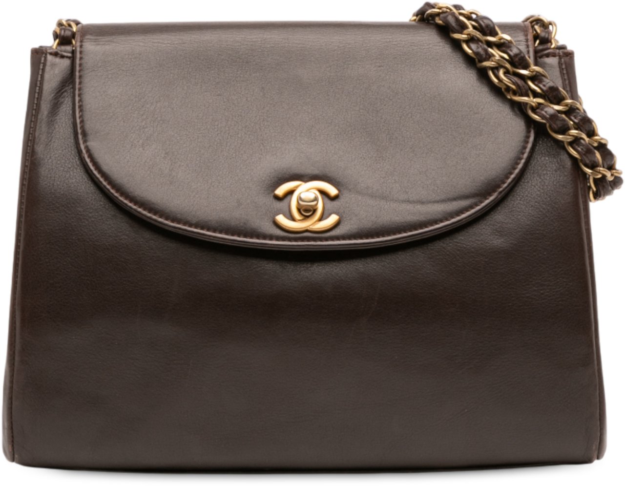 Chanel CC Lambskin Chain Shoulder Bag Bruin