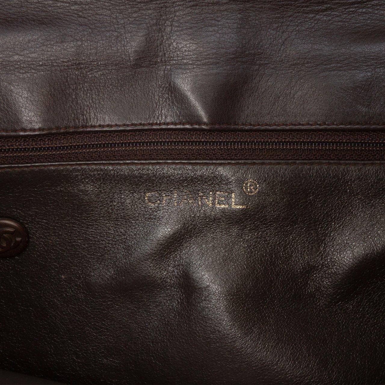 Chanel CC Lambskin Chain Shoulder Bag Bruin
