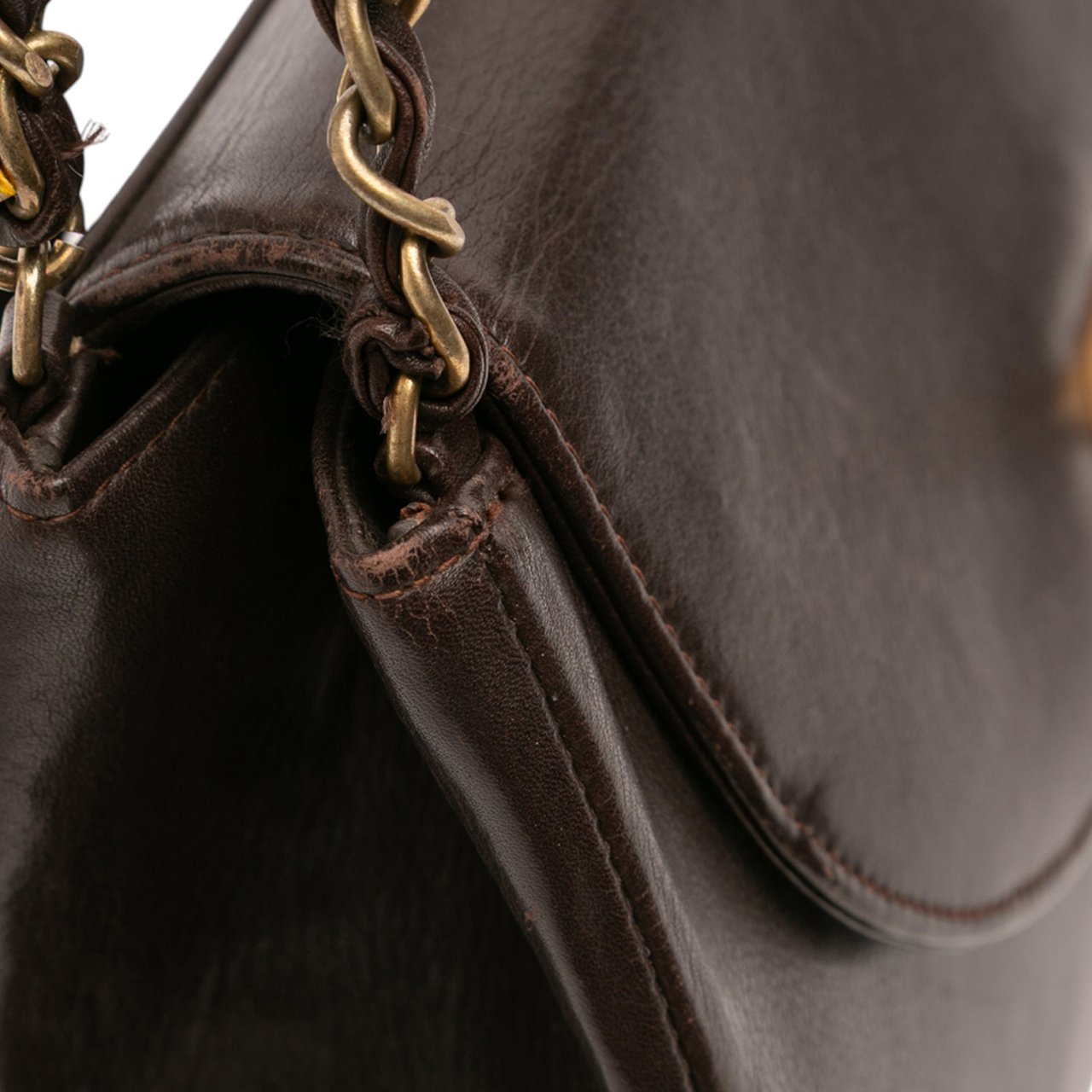 Chanel CC Lambskin Chain Shoulder Bag Bruin