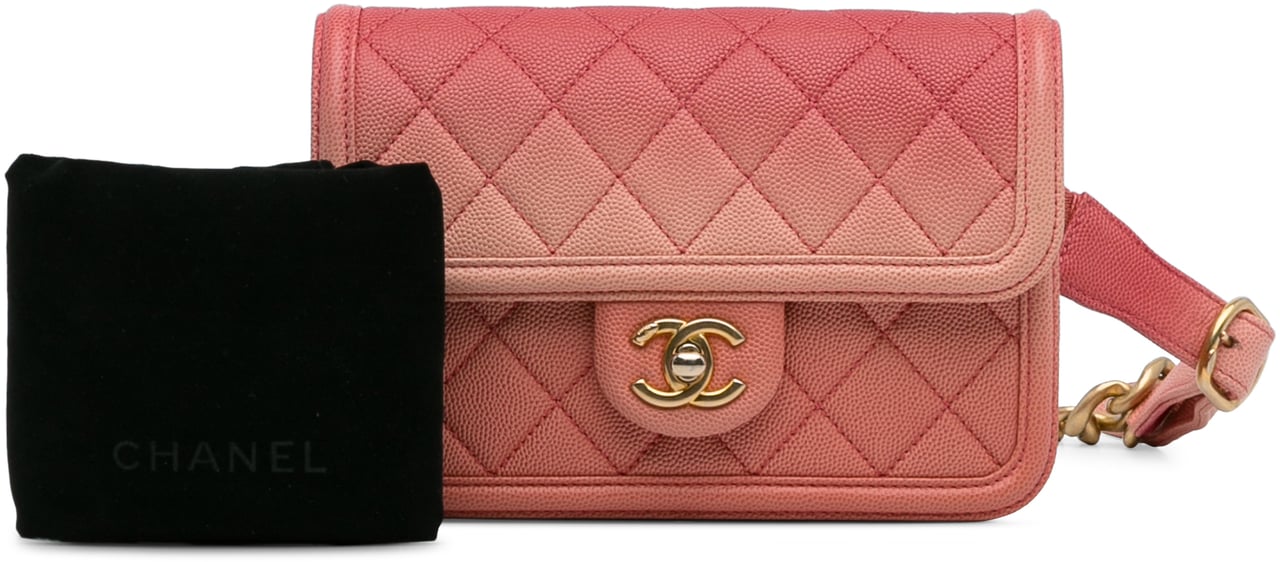 Chanel Caviar Sunset On The Sea Flap Belt Bag Roze