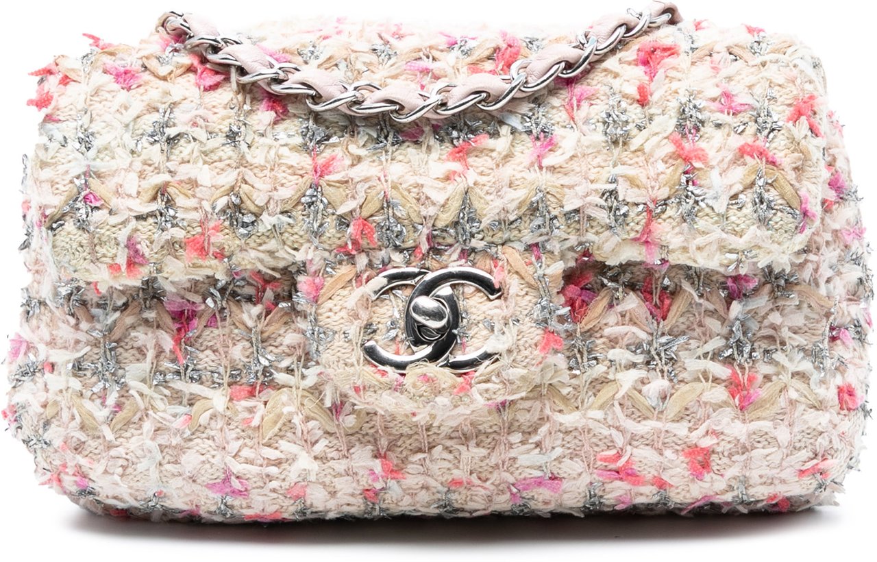 Chanel Mini Rectangular Classic Tweed Single Flap Roze