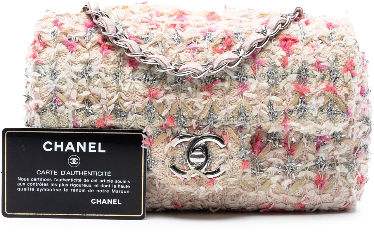 Chanel Mini Rectangular Classic Tweed Single Flap Roze
