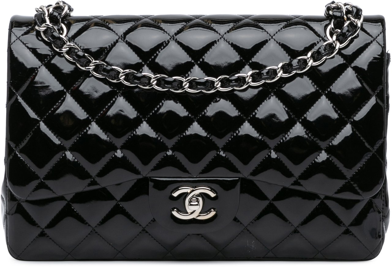 Chanel Jumbo Classic Patent Double Flap Zwart