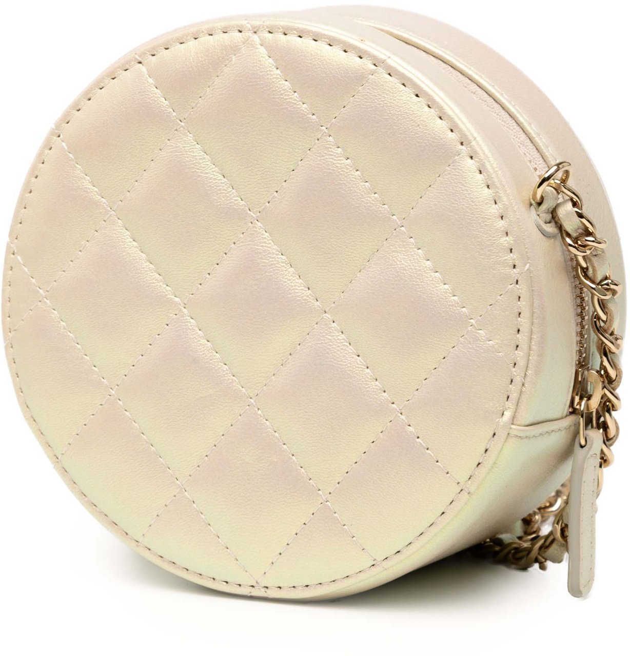 Chanel Iridescent Quilted Lambskin Round Clutch With Chain Wit