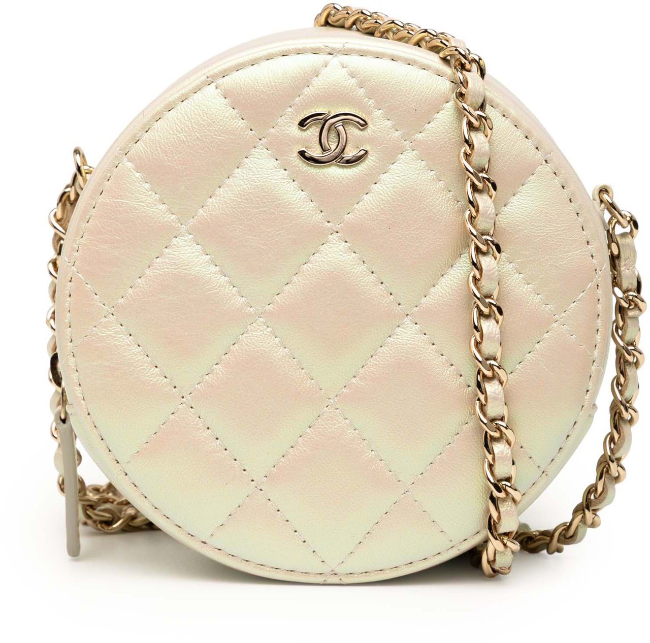 Chanel Iridescent Quilted Lambskin Round Clutch With Chain Wit