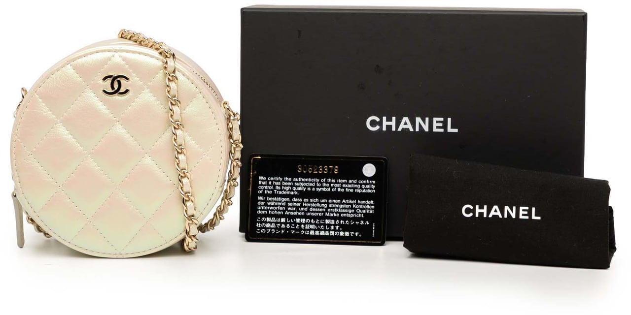 Chanel Iridescent Quilted Lambskin Round Clutch With Chain Wit