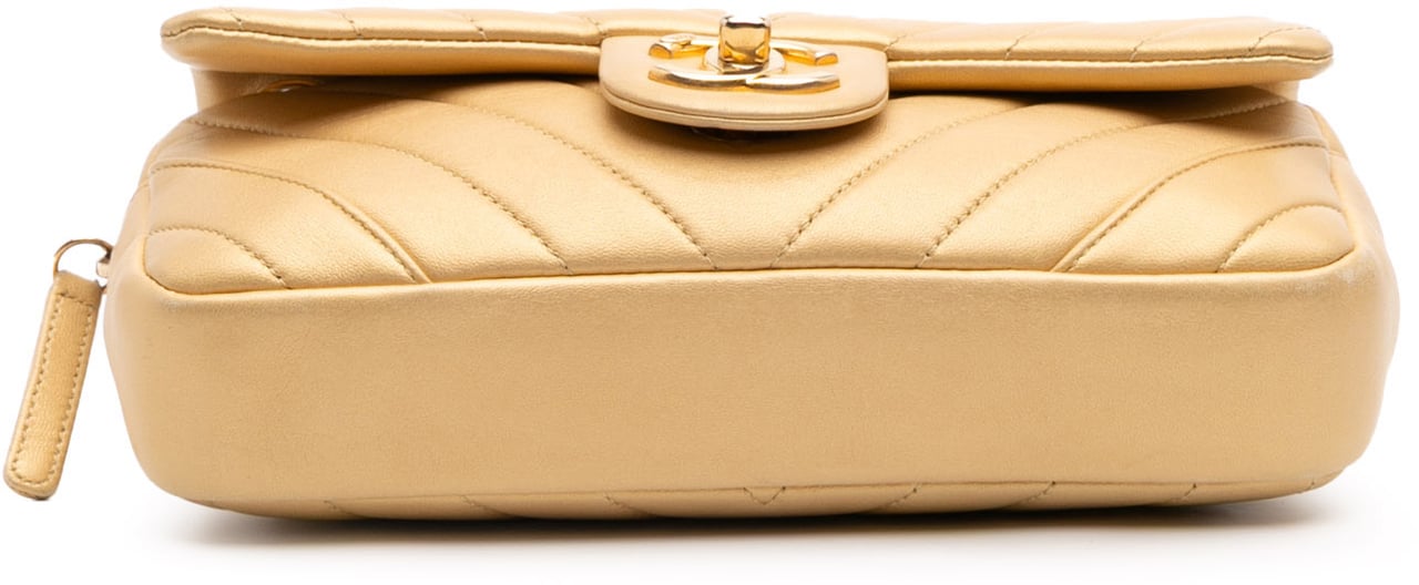 Chanel Mini Quilted Chevron Lambskin Camera Case Flap Goud