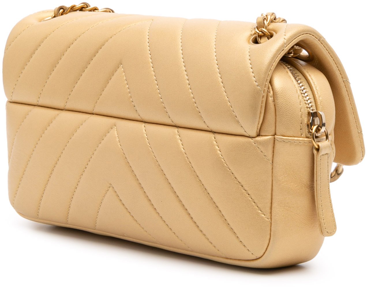 Chanel Mini Quilted Chevron Lambskin Camera Case Flap Goud