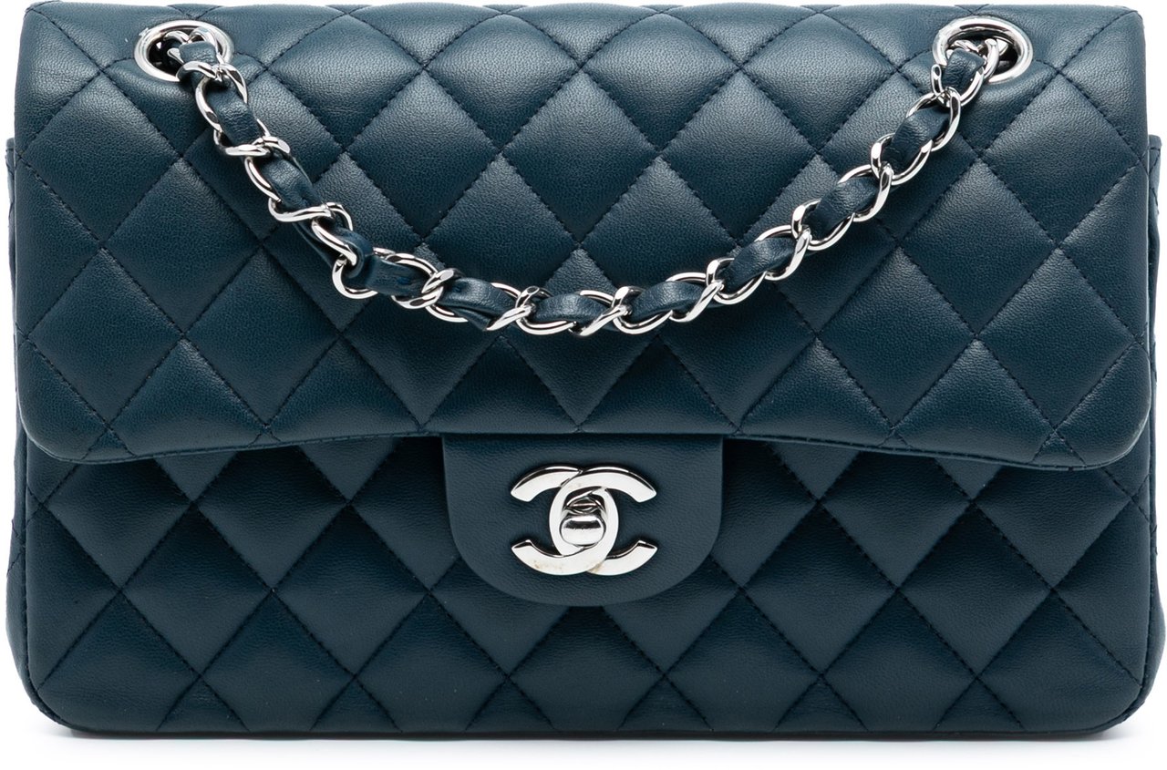 Chanel Small Classic Lambskin Double Flap Blauw
