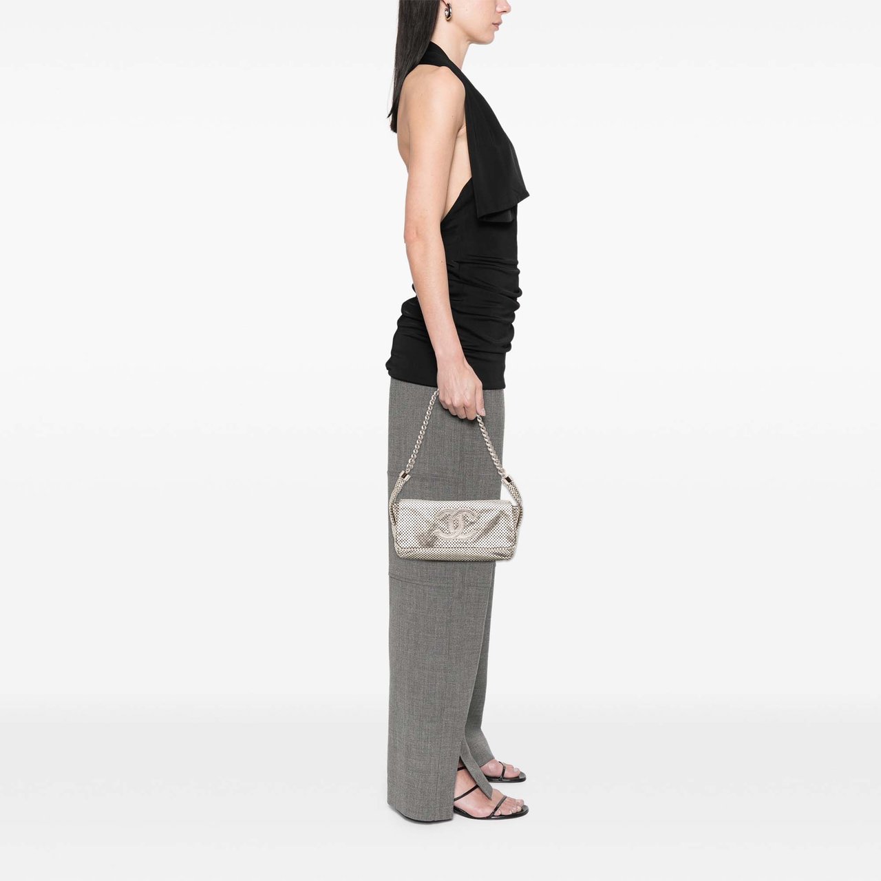 Chanel Metallic Glazed Calfskin Perforated Rodeo Drive Flap Zilver