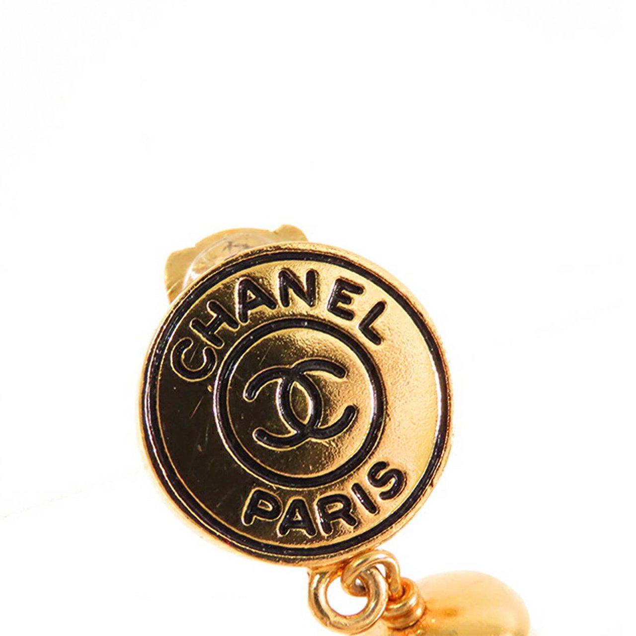 Chanel CC Gold Plated Faux Pearl Drop Clip On Earrings Goud