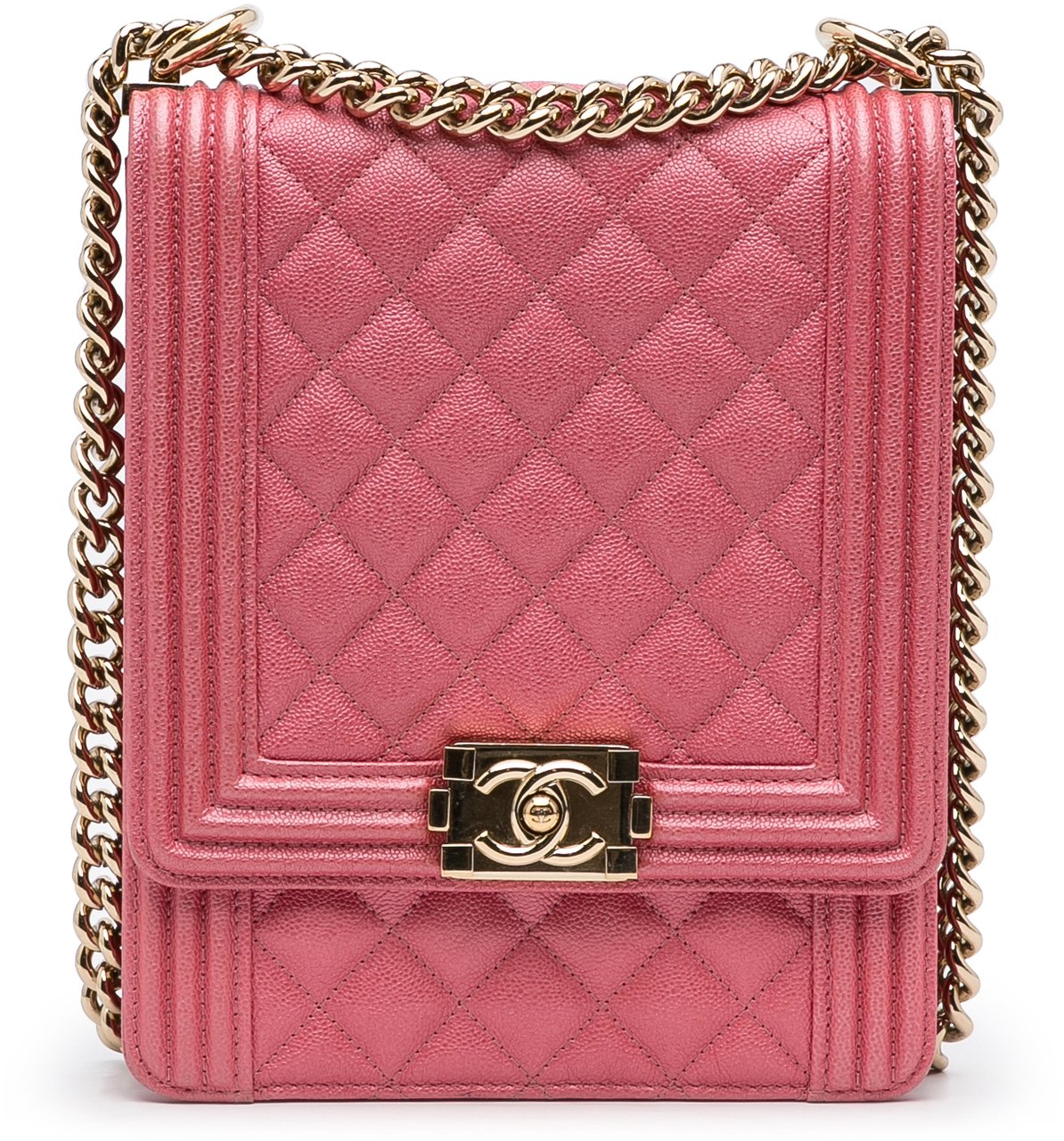 Chanel Quilted Caviar North South Boy Flap Roze