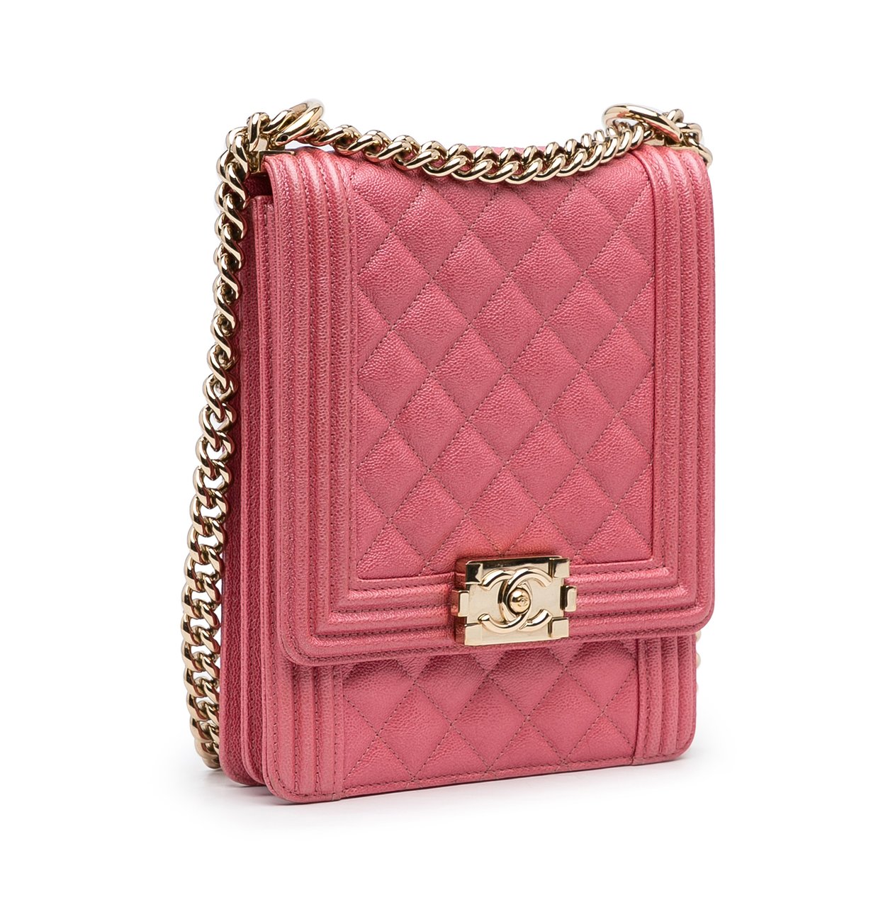 Chanel Quilted Caviar North South Boy Flap Roze