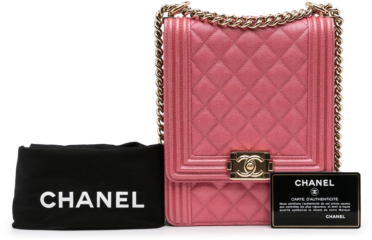 Chanel Quilted Caviar North South Boy Flap Roze