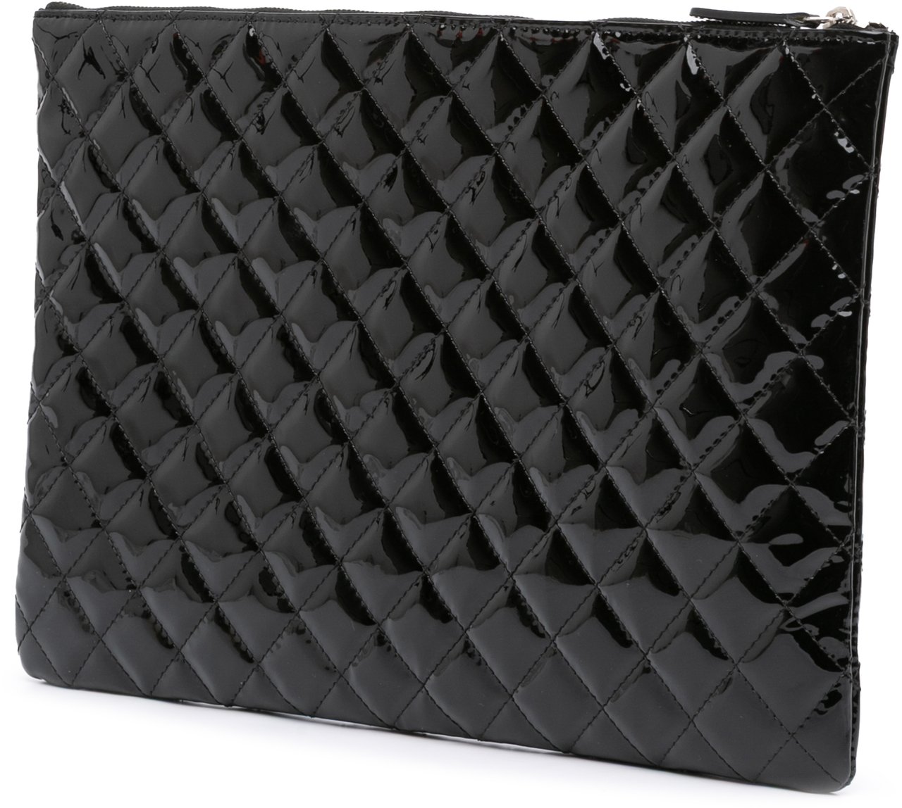 Chanel Large Quilted Patent O Case Clutch Zwart