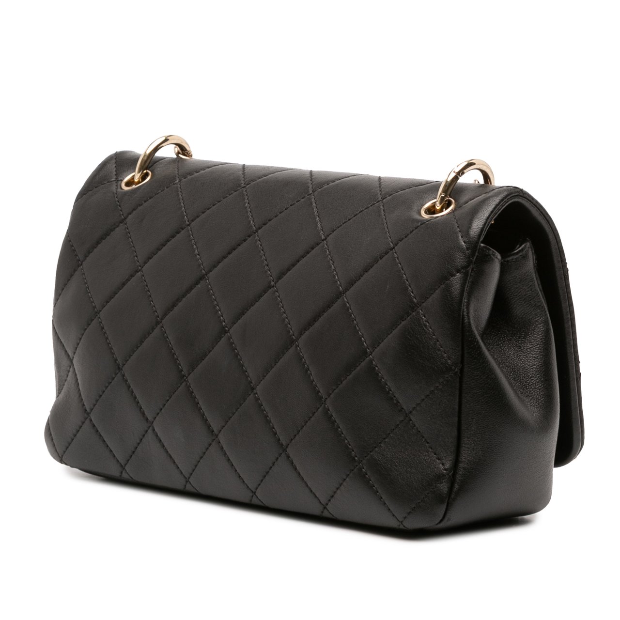 Chanel Large Lambskin Twist Chain Enamel CC Flap Zwart