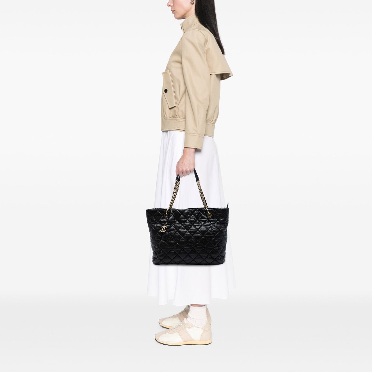 Chanel Large CC Quilted Glazed Caviar Coco Pleats Tote Zwart