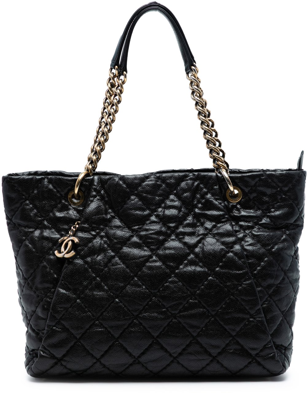 Chanel Large CC Quilted Glazed Caviar Coco Pleats Tote Zwart
