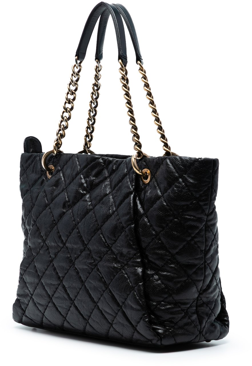 Chanel Large CC Quilted Glazed Caviar Coco Pleats Tote Zwart
