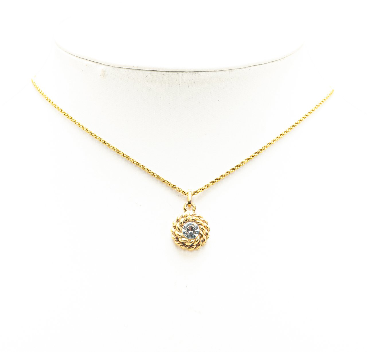 Chanel Gold Plated Rhinestone Pendant Necklace Goud