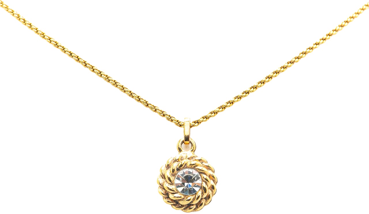 Chanel Gold Plated Rhinestone Pendant Necklace Goud