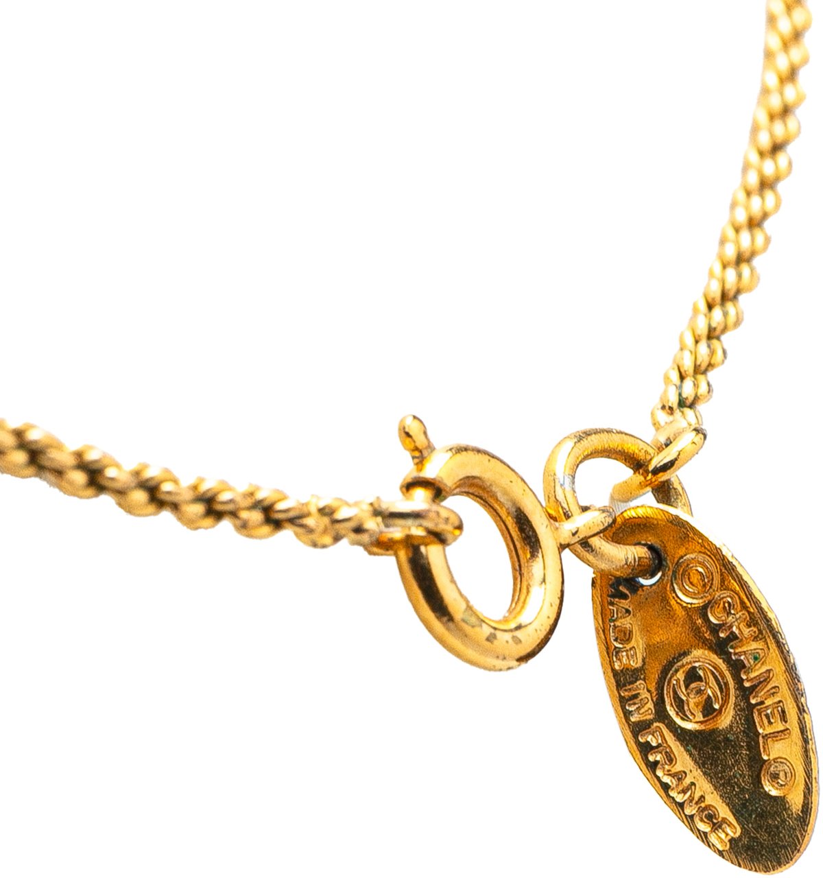 Chanel Gold Plated Rhinestone Pendant Necklace Goud
