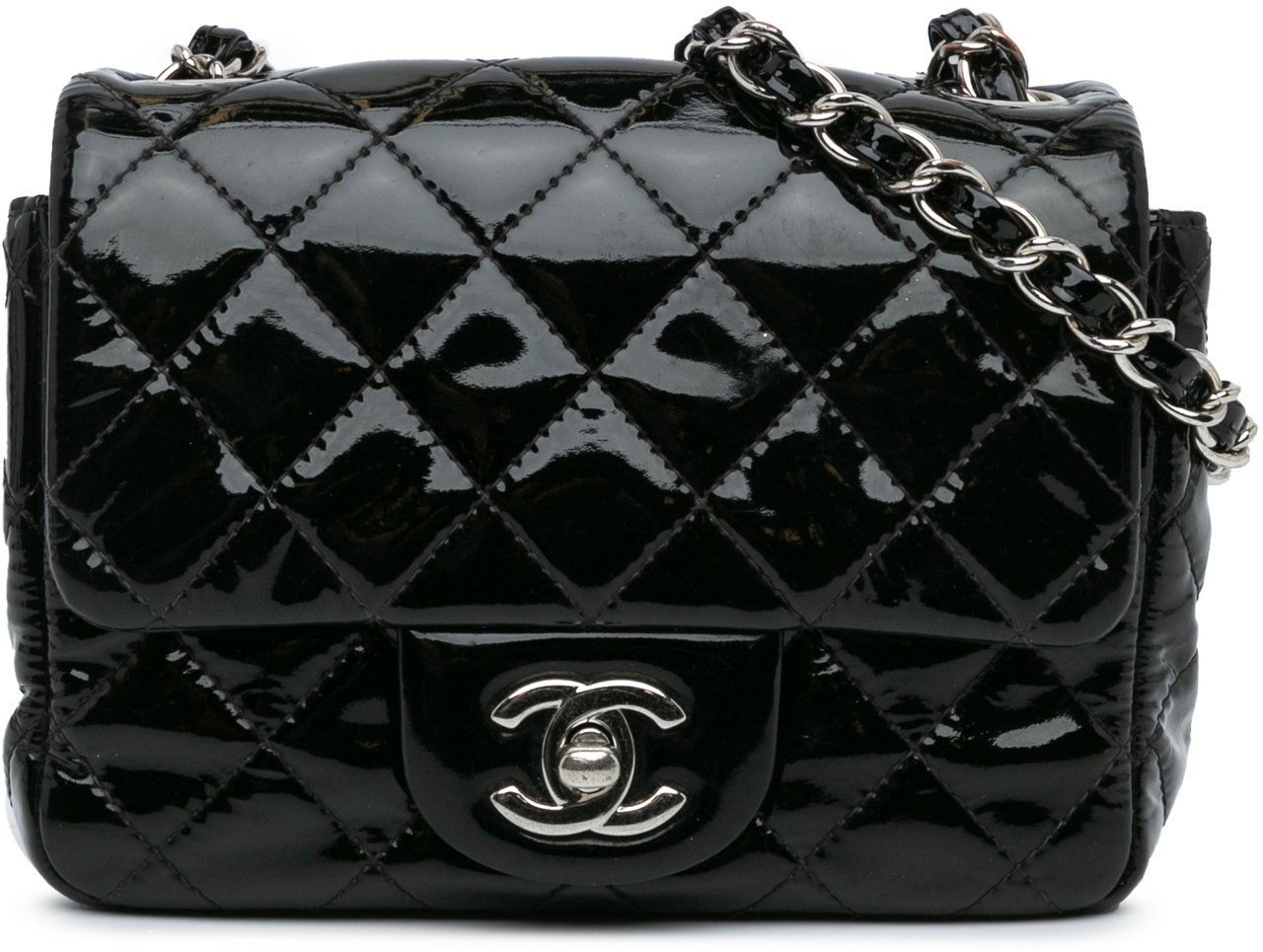Chanel Mini Square Classic Patent Single Flap Zwart