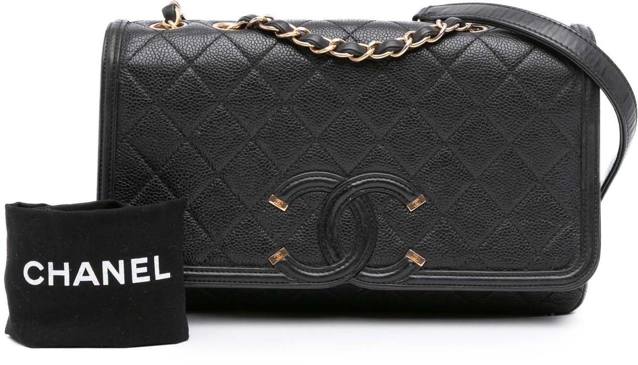 Chanel Medium Caviar CC Filigree Flap Zwart