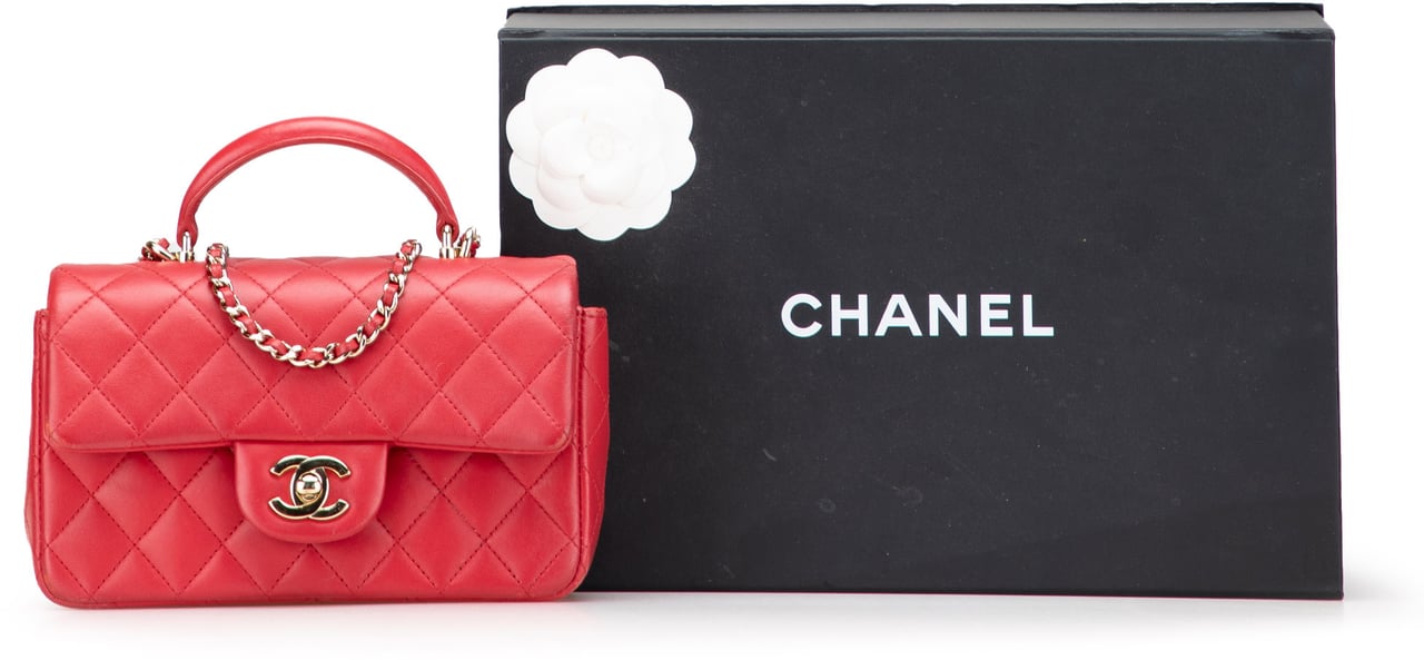 Chanel Mini Rectangular Lambskin Top Handle Single Flap Rood