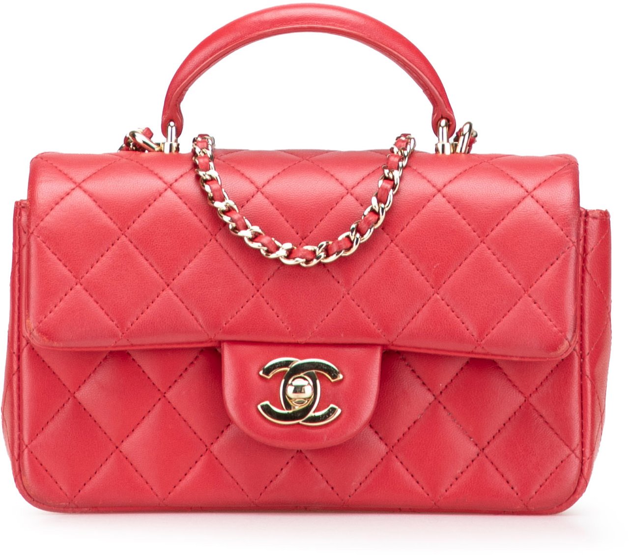 Chanel Mini Rectangular Lambskin Top Handle Single Flap Rood