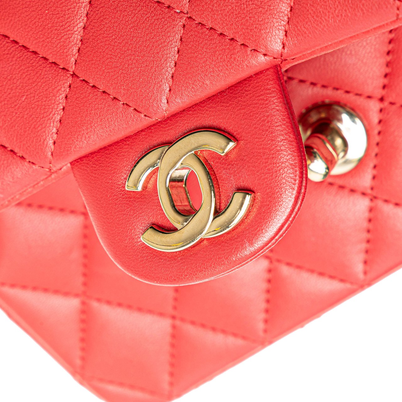 Chanel Mini Rectangular Lambskin Top Handle Single Flap Rood