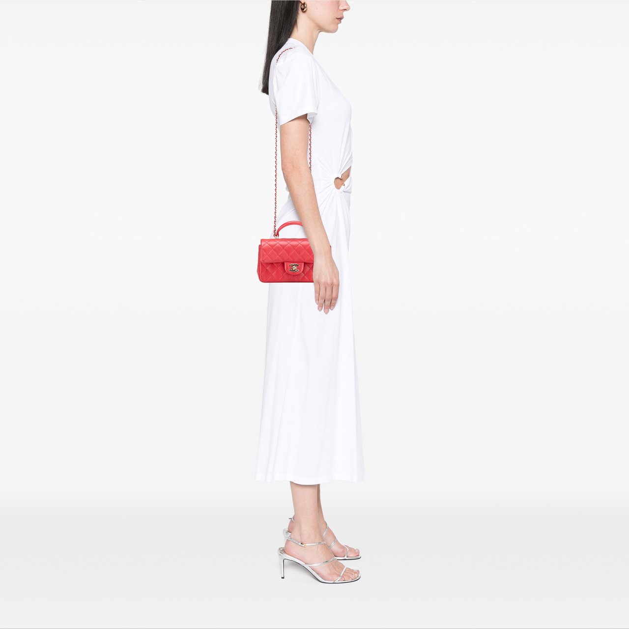 Chanel Mini Rectangular Lambskin Top Handle Single Flap Rood