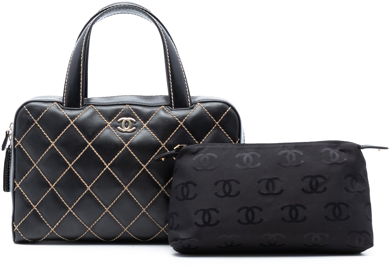Chanel CC Lambskin Wild Stitch Handbag Zwart