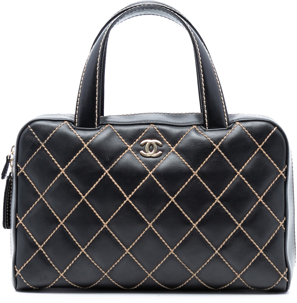 Chanel CC Lambskin Wild Stitch Handbag Zwart