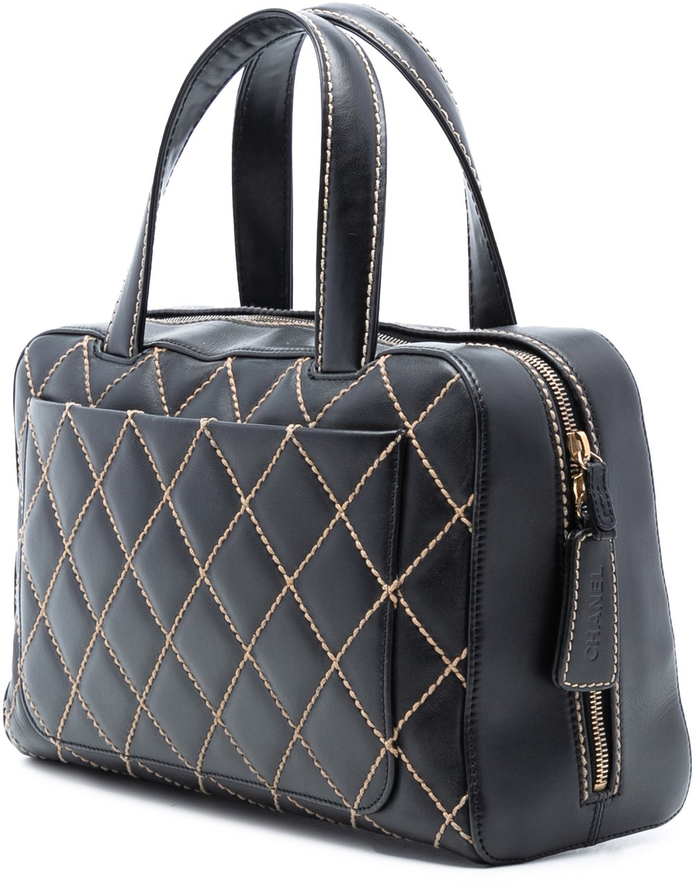 Chanel CC Lambskin Wild Stitch Handbag Zwart